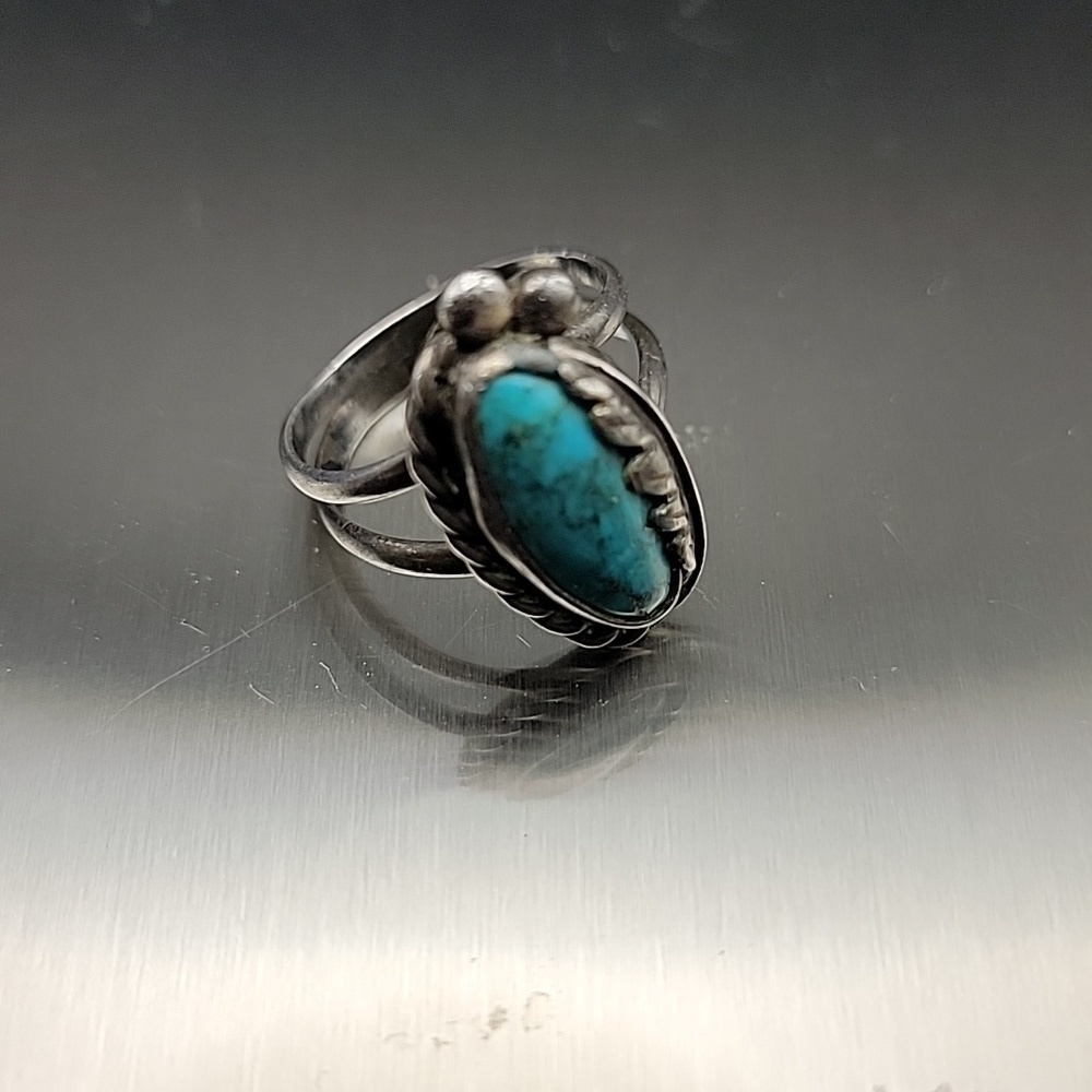 5g Vtg Native American Old Pawn Turquoise And Sterling Silver Size 7 Ladies Ring